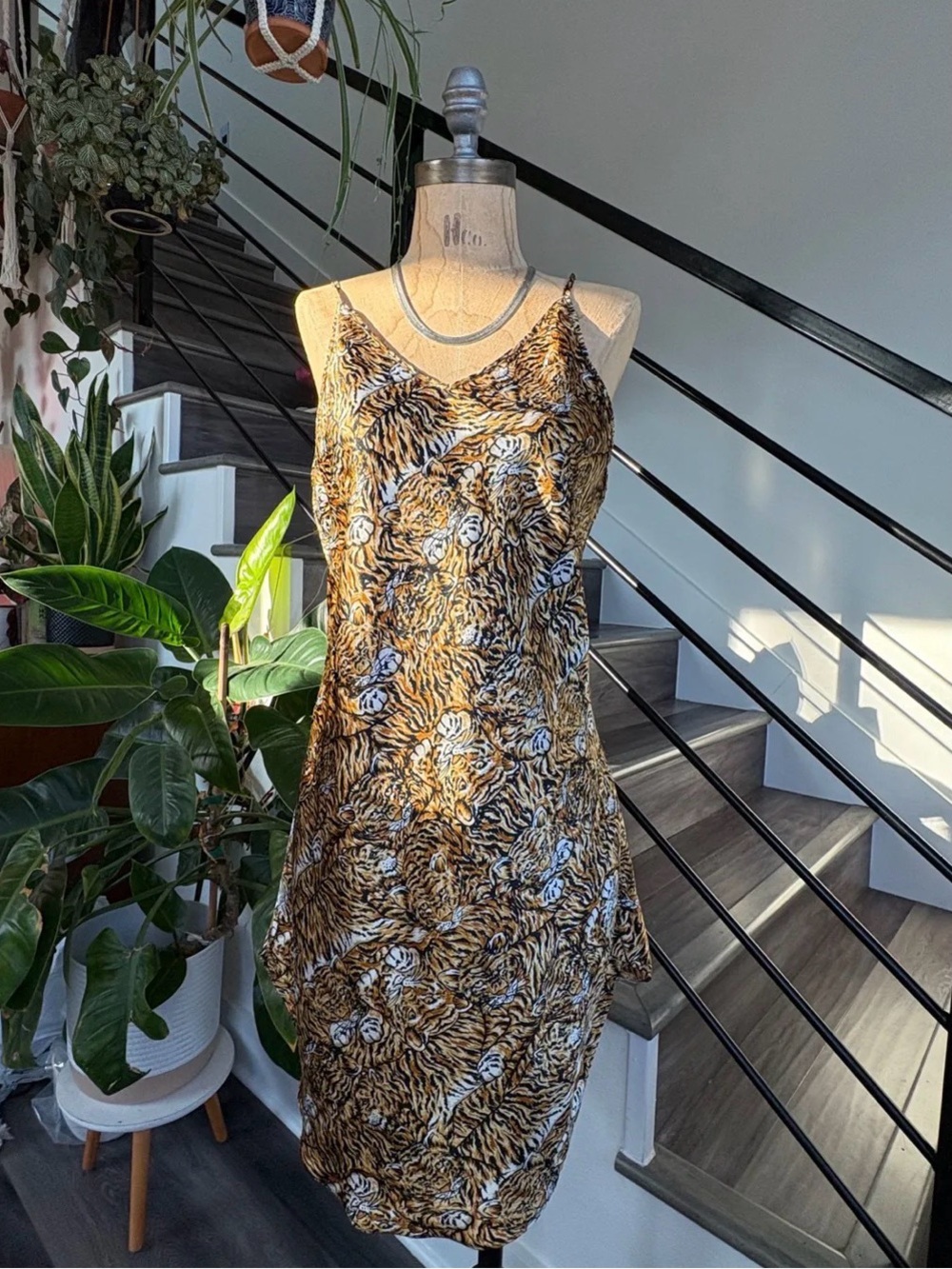 Vintage Tiger Print Slip Dress, Size Medium